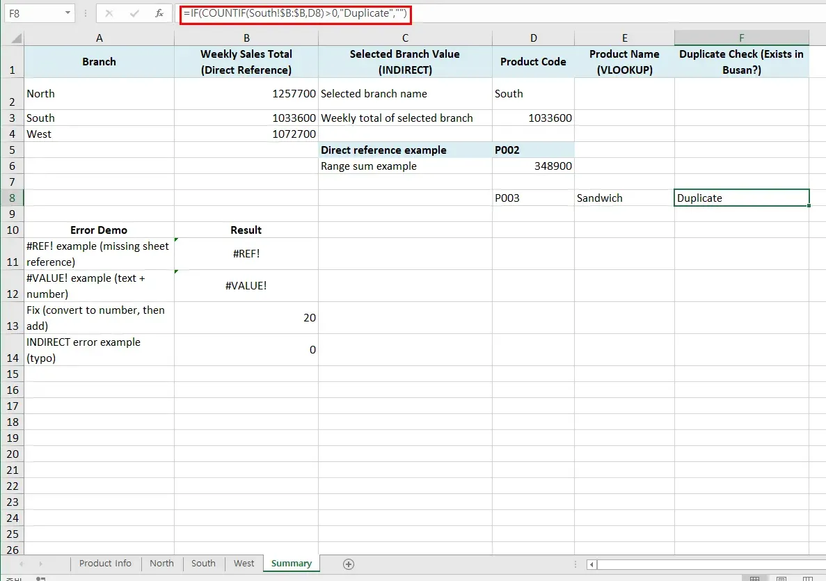 Excel IF and COUNTIF formula checking for duplicate values across multiple sheets